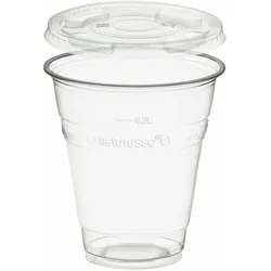 VEPATIM 250x BIO Trinkbecher 300ml + Deckel ohne Loch aus Biokunststoff (PLA)
