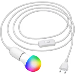 ledscom.de 3m Textilkabel LEHA Stecker, Schalter, weiß + Smart Home RGBW LED Lampe, 892lm