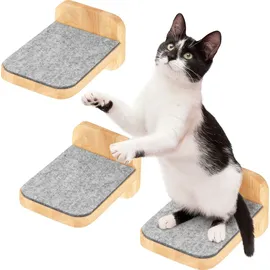 Happy Pet HAPPYPET Katzentreppen 3er-Set für Wandmontage - Nachhaltiges Hartholz, Designer Kletterwand Katzen, Katzentreppe mit Filzbezug, Katzenleiter, Katzenwand zum Klettern, Catwalk, Natur 3x Stufen M 22 x 15 cm