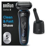 Braun Series 5 Elektrorasierer für Herren, Nass- und Trockenrasur, Turbo und Standard Modus, Wasserdichter Folienrasierer, Made in Germany, Mit Clean & Charge Reinigungsstation, 52-B7000cc, Blau