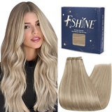 Fshine Echthaar Tressen zum Einnähen Tressen Echthaar 50cm 100g Goldblondes Hervorgehoben Hellblond Echthaar Extensions zum Einnähen Haartressen Echthaar Balayage Farbe 16P22