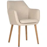 home24 Armlehnstuhl, Eiche, Beige, Holz, Textil, Eiche, vollmassiv, rund, 58x84x58 cm, Esszimmer, Stühle, Esszimmerstühle, Armlehnenstühle