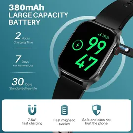 souyie Smartwatch Herren Damen mit Telefonfunktion, 2.04” AMOLED Display, IP68 Wasserdicht Sportuhr, mit Blutdruck, Herzfrequenz, SpO2, Android iOS - Schwarz