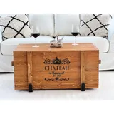 Uncle Joe ́s Truhe Chateau Couchtisch Truhentisch im Vintage Shabby chic Style aus Massiv-Holz in braun mit Stauraum und Deckel Holzkiste Beistelltisch Landhaus Wohnzimmertisch Holztisch nussbaum