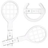 Brooklyn Set Racing Wheel Lenkrad Tennis-Schläger Weiß Controller (Passgenau für Nintendo Wii WiiU Controller, Ideal für Wii Sports etc) weiß