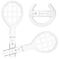 Brooklyn Set Racing Wheel Lenkrad Tennis-Schläger Weiß Controller (Passgenau für Nintendo Wii WiiU Controller, Ideal für Wii Sports etc) weiß
