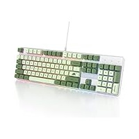 Fogruaden Mechanische Tastatur in voller Größe, grüne Matcha-Tastatur, kabelgebunden, USB 104 Tasten, RGB-Hintergrundbeleuchtung, Gaming-Tastatur mit Nummernblock, rote Schalter, NKRO mechanische