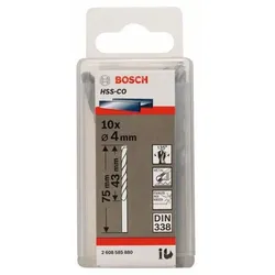 Metallbohrer HSS-Co, DIN 338, 4 x 43 x 75 mm, 10er-Pack