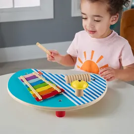Fisher-Price Holz-Musiktisch mit 3 Percussion-Instrumenten, mehrfarbig, HXT91