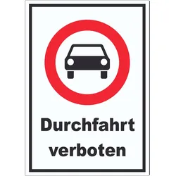 Durchfahrt verboten PKW Symbol Aufkleber A4 (210x297mm)