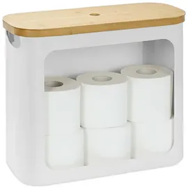 Relaxdays Toilettenpapier Aufbewahrung 12 Rollen, Weiß,Hellbraun