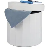 Relaxdays Sitzhocker mit Stauraum Größe M, runder Fußhocker mit Deckel, Polsterhocker faltbar, HBT: 38x38x38 cm, Creme