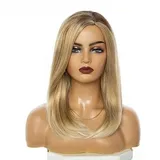 CGVG Lange Glatte Blonde Perücke Gerade Seitenscheitel Damenperücke Natürliche Kunsthaare für Damen Frauen Tägliche Verwendung Party Karneval