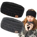 Winter Stirnband für Damen- Mädchen Gestrickte Haarreifen Verdicken Elastische Haarband Ohrenwärmer für Outdoor Sport, Einkaufen, Skifahren, Laufen, Joggen (Schwarz + Grau 2)