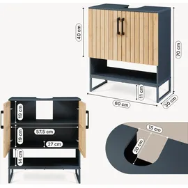 [en.casa] Waschbeckenunterschrank Svanes 70 x 60 x 30 cm Dunkelgrau/Natur