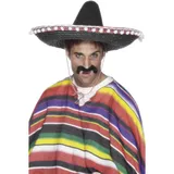 Smiffys Sombrero Strohhut, Schwarz, mit Bommeln und Halskordel Halloween