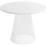 WFL GROUP Esstisch Rund Ausziehbar mit Lamellen im Loft-Stil – 100 bis 180 cm – Industrieller Tisch mit Weißen Metallbeinen, Platzsparend für Wohnzimme... – Weiß