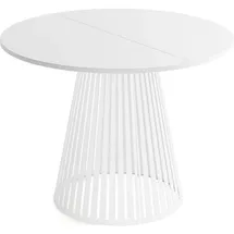 WFL GROUP Esstisch Rund Ausziehbar mit Lamellen im Loft-Stil – 100 bis 180 cm – Industrieller Tisch mit Weißen Metallbeinen, Platzsparend für Wohnzimme... – Weiß