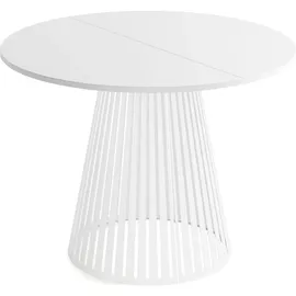 WFL GROUP Esstisch Rund Ausziehbar mit Lamellen im Loft-Stil – 100 bis 180 cm – Industrieller Tisch mit Weißen Metallbeinen, Platzsparend für Wohnzimme... – Weiß