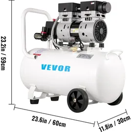 Vevor Flüsterkompressor 50 L, Leise Ölfrei Kompressor 750 W, Ölfrei Luftkompressor 68 dB, Druckluftkompressor 230 V, Silent Druckluft Kessel 170 L / min Abgasvolumen, mit Eingebautem Abluftventilator