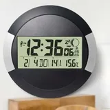 Wanduhr (geräuschlos, Kabellos, Batteriebetrieben, 24-stunden-anzeige, Kalender, Wochentag, Thermometer, Geeignet Zur Wand- Oder Tischmontage) Kunststoff, Schwarz