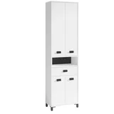 byLIVING Badezimmer-Hochschrank Wellness in Melamin weiß, Griffe aus Metall in schwarz/Badezimmerschrank 4 Türen mit offenen Elementen & viel Stauraum/B 54, H 193, T 31 cm