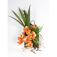 Orchideen Wandhänger 40x22cm orange GA künstliche Orchidee Blumen Kunstblumen