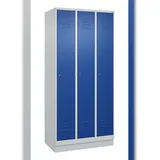 C+P Spind Classic PLUS, Sockel, 3 Abteile, HxBxT 195x90x50cm, Zylinderschloss, Hellgrau/Enzianblau von PROREGAL