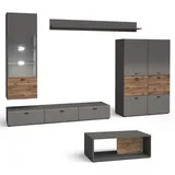 Feldmann-Wohnen Wohnwand, Grau, Braun, Holz, 11 Fächer, 1 Schubladen, Rechteckig, 300x144x60 cm, Wohnzimmer, Wohnwände, Wohnwand-Sets
