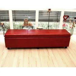 Mendler Garnitur Sitzgruppe Bank mit Aufbewahrung Kriens XXL+4 Stühle Littau, Kunstleder/Leder MVG-zertifiziert ~ rot