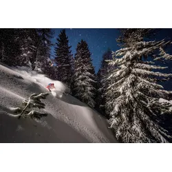Fototapete PAPERMOON "Photo-Art TRISTAN SHU, NACHTSCHNEE SKI MIT ADRIEN COIRIER", bunt, B:3,50m L:2,60m, Vlies, Tapeten