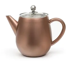 Bredemeijer doppelwandige Edelstahl Teekanne 1.1 Liter - rostbraune Edelstahlkanne mit Glasdeckel & Tee-Filter - für länger, warmen Teegenuss