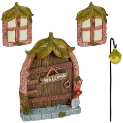 relaxdays Gartenfigur Feentür Set „Blätterdach“ braun|grün