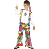 FIESTAS GUIRCA Bunter Hippie Kinder Kostüm 7-9 Jahre - Retro Mädchen Jungen Flower Power 70er Jahre Kostüm - Hippie Kostüm Karneval, Fasching Kostüm Kinder Junge, Fasching Teenager Kostüm Jungen