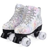 Damen Klassische Retro Rollschuhe,Rollschuhe mit Vier Rollen in Doppelreihe,Classic Roller, Rollschuhe für Kinder,LED Rollschuhe, ideal für Anfänger, komfortable Roller-Skates (Weiß-1, 38)