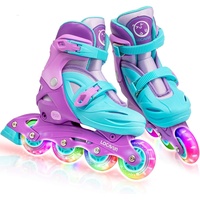 Locavun Rollschuhe Kinder für Mädchen, Verstellbare Rollschuhe Kinder Quad mit Leuchtenden Rädern Inline Roller Skates für Mädchen (Violett und Grün, M:30-35 EU)