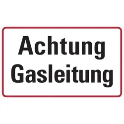Hinweisschild, Achtung Gasleitung, 120x200mm, Alu geprägt - 200x120x0.45 mm Aluminium geprägt