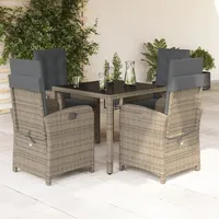 VidaXL 5-tlg. Garten-Essgruppe mit Kissen Grau Poly Rattan