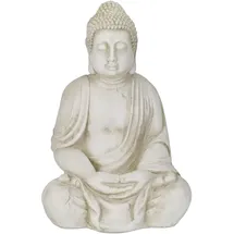 Relaxdays Buddha Figur, großer Gartenbuddha sitzend, 70 cm creme