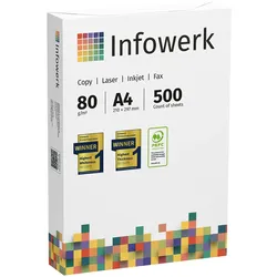 Infowerk Druckerpapier Kopierpapier 500 Blatt (1x500) DIN A4 80 g Premium Weiß Testsieger PEFC