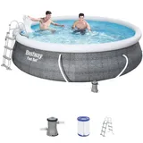 BESTWAY Fast Set Aufstellpool ⌀ 407 x 107 cm Grau inkl. Filterpumpe + Leiter
