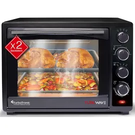 Z-Line TurboTronic Minibackofen mit Umluft und Drehspieß 35 Liter, Schwarz, inkl. 2x Backblech, 1600W Mini Backofen Camping Pizzaofen Klein/Groß