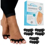 Sanmedix Zehenspreizer für alle Zehen - Zehentrenner aus Silikon für Damen & Herren, 3 Paar / 6 Stück, Zehenstrecker Korrektur Set gegen Hallux Valgus, Ballenzehen uvm. schwarz|weiß