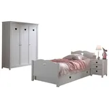 58 aufm Kessel Jugendzimmer-Set Kinderzimmer Kamila 8 Kinderzimmer Möbel Set Mädchen MDF Weiß, (inkl. Versand, Lieferung bis Verwendungsstelle), Bett mit herzförmigen Ausschnitten, 3-türiger Schrank, Bettschublade weiß