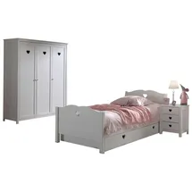 58 aufm Kessel Jugendzimmer-Set Kinderzimmer Kamila 8 Kinderzimmer Möbel Set Mädchen MDF Weiß, (inkl. Versand, Lieferung bis Verwendungsstelle), Bett mit herzförmigen Ausschnitten, 3-türiger Schrank, Bettschublade weiß