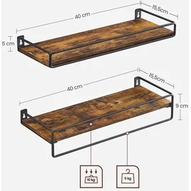 VASAGLE Wandboard 2 tlg. vintagebraun-schwarz 60 x 20 x 10 cm