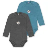 normani Outdoor Sports 2er Pack Baby Merino Body Langarm Auckland in Blau/Anthrazit | Gr.: 80