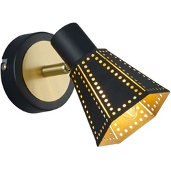 Wandleuchte mit verstellbarem Spot Wandlampe schwarz gold Bettleuchte, Metall, Dekorstanzungen, 5,5W 470lm warumweiß, LxH 9,5x17 cm