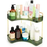 Tinyyo BELLE VOUS Badezimmer Eckregal - 2-Etagen Eckregal für Bad oder Küche - Kosmetikregal Ablage für Kosmetik Zubehör Make-up Gewürze - Halterung in Grün Gold