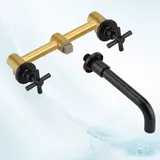 Mischbatterie für Waschtisch, Messing-Waschtischarmatur, Warm- und Kaltwasser-Mischbatterie – Wandarmatur für Waschtisch, mattschwarz